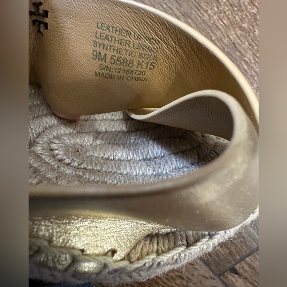 Tory Burch Bima Wedge Sandal Gold/Tan 9, Tory Burch Gold Espadrilles 9 - Picture 4 of 15
